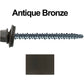 10 x 2-1/2" Metal ROOFING SCREWS - Hex Head Mini Driller - metal to wood siding screws - Self starting/self tapping - EPDM washer. Colored head.