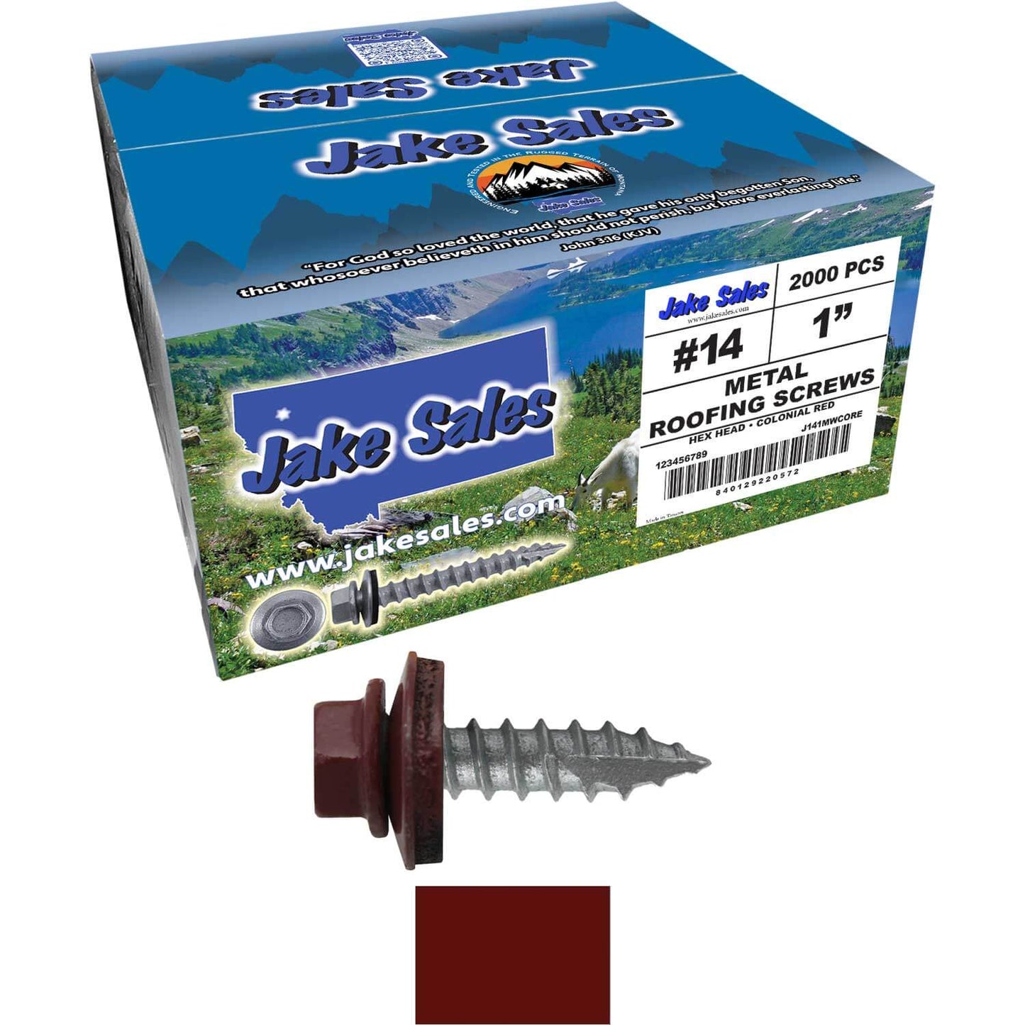 #14 x 1"  Metal ROOFING SCREWS - Hex Washer Head - Self starting/self tapping - EPDM washer. Colored head.