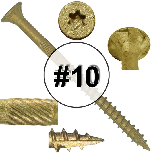 #10 x 2" - 6" Bronze Exterior Coated Wood Screw Torx/Star Drive Head - Multipurpose Exterior Coated Torx/Star Drive Wood Screws