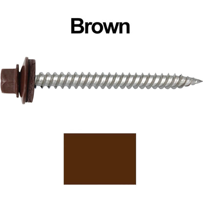 12 x 2-1/2" Stainless Steel Metal Roofing Screw - Hex Washer Head - Self starting/self tapping - EPDM washer. Colored head.