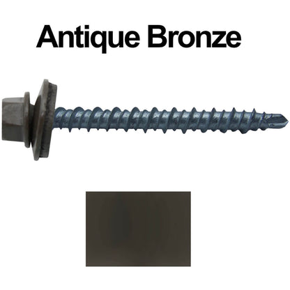 #10 x 2" Mini Driller Sheet Metal Roofing Screw - Hex Washer Head -  Self starting metal to wood siding screws. EPDM washer. Colored head.
