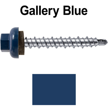 10 X 1-1/2” Zinc Aluminum Cap MINI-DRILLER Roofing Screws HI-LO THREAD Zinc Plated Carbon Steel Shank - EPDM Washer - Colored head