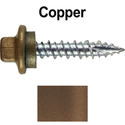 10 x 1" - STAINLESS HEX / ZINC Sheet Metal Roof Screw. Self starting metal to wood siding screws. EPDM washer. Colored head.
