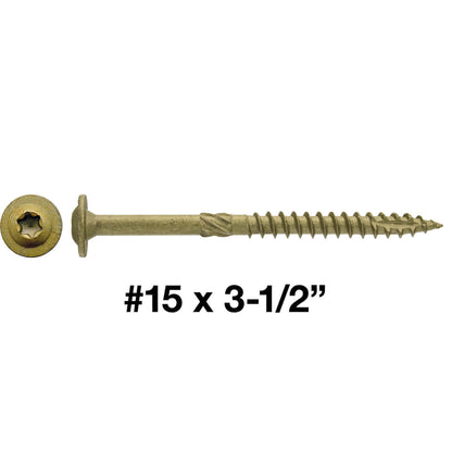 Jake Sales #15 x 3-1/2" Construction Lag Screw - Torx/Star Drive Heavy Duty Structural Lag Screw - ACQ Compatible - Modified Truss Washer Head(OVERSTOCK)