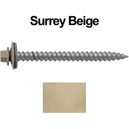 #12 x 2-1/2" RE-GRIP METAL ROOFING SCREWS - Hex Washer Head - Self starting/self tapping - EPDM washer. Colored head.