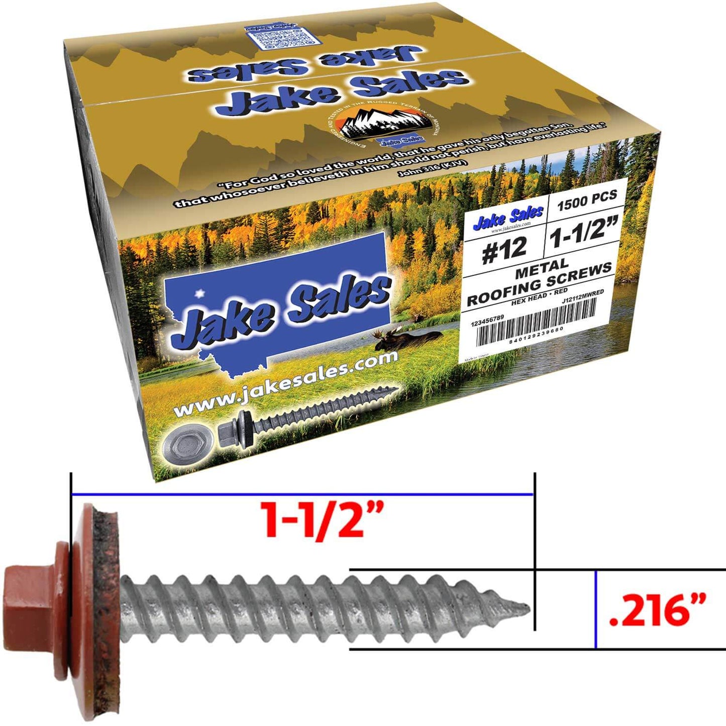 #12 x 1-1/2"  RE-GRIP METAL ROOFING SCREWS - Hex Washer Head - Self starting/self tapping - EPDM washer. Colored head.