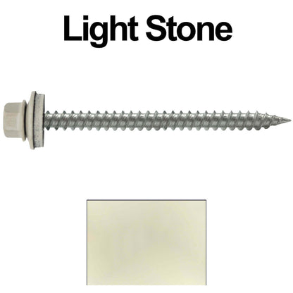 9 x 2-1/2" - Stainless Steel Metal Roofing Screws - Hex Washer Head -  Self starting metal to wood siding screws. EPDM washer. Colored head.