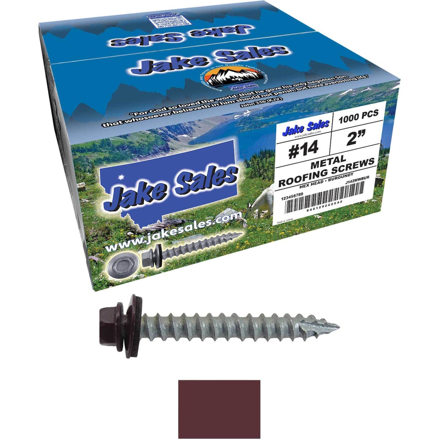 #14 x 2" Metal ROOFING SCREWS - Hex Washer Head - Self starting/self tapping - EPDM washer. Colored head.