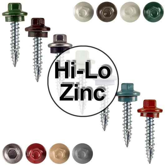 10 x 1" - STAINLESS HEX / ZINC Sheet Metal Roof Screw. Self starting metal to wood siding screws. EPDM washer. Colored head.
