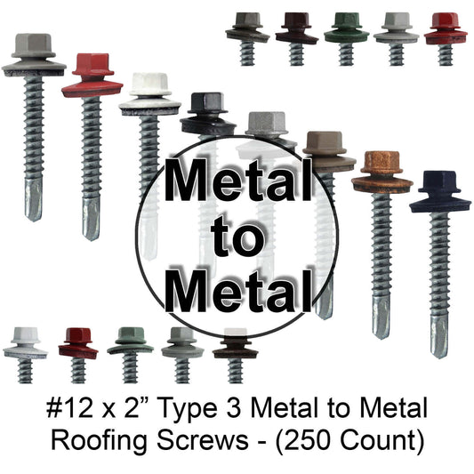 #12x2" to Metal Type #3 Hex Head Drill Point Metal to Metal Roofing Screws. 9/16" EPDM Washer (250 Screws)