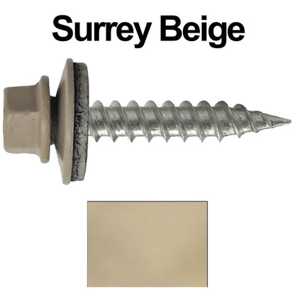 #9 x 1" Stainless Steel Metal Roofing Screws - Hex Washer Head - Self-Piercing (SP) tip metal to wood siding screws. EPDM washer. Colored head.