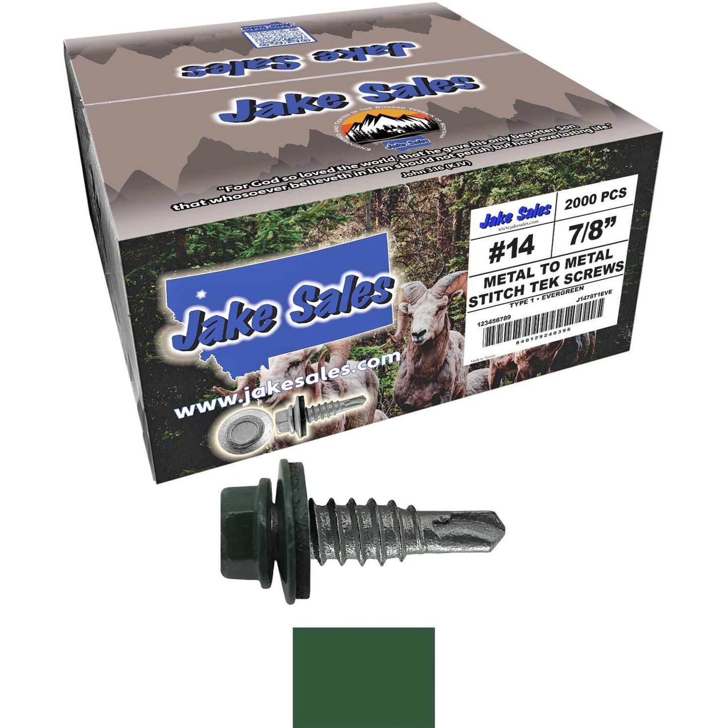 #14 x 7/8" Stitch Tek Metal to Metal Type #1 Roofing Screws - Hex Washer Head - Drill Point - 9/16" EPDM washer.