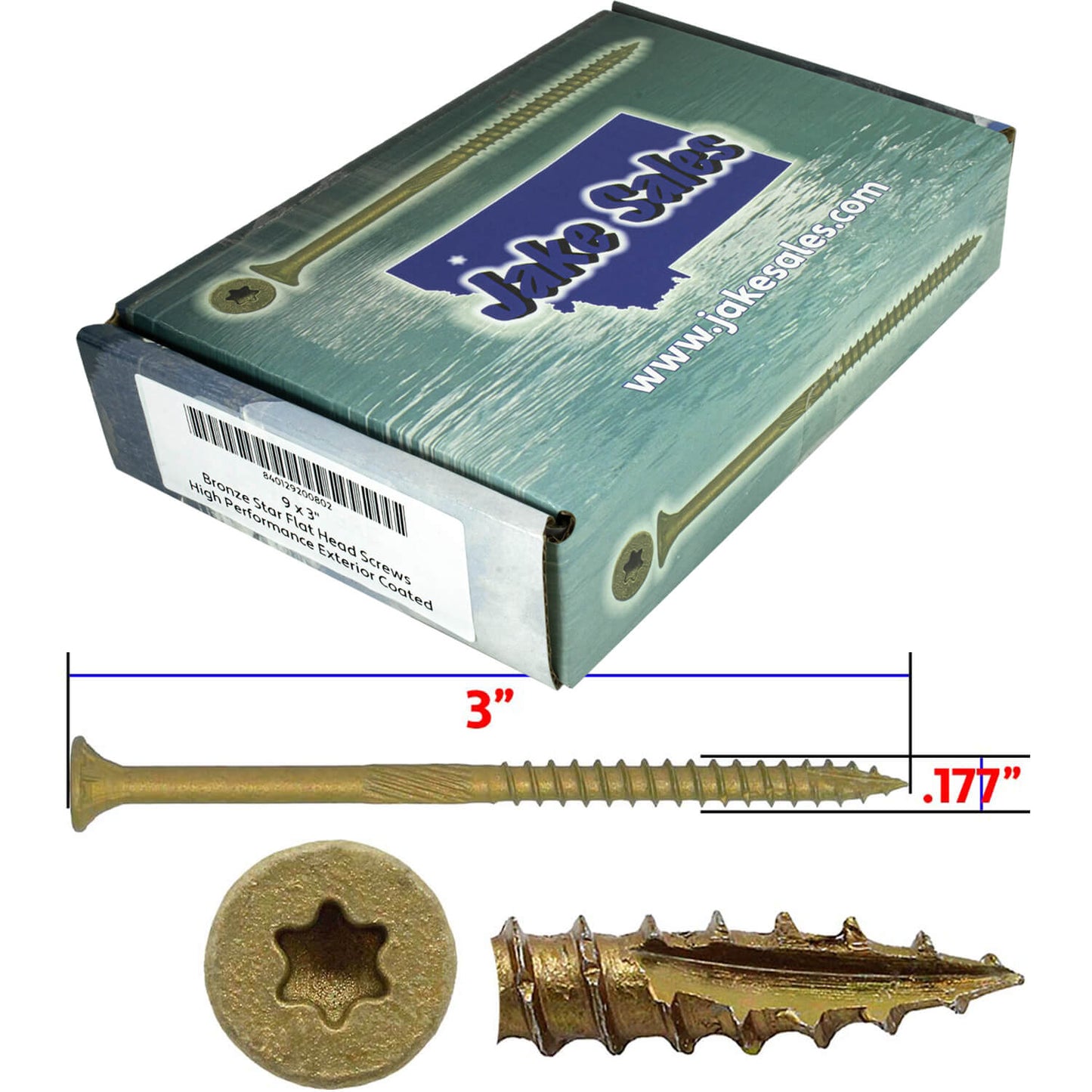 #9 x 1-1/2" - 3-1/8" Bronze Exterior Coated Wood Screw Torx/Star Drive Head - Multipurpose Exterior Coated Torx/Star Drive Wood Screws