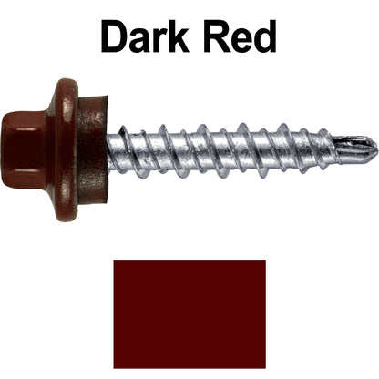 #10 x 1" Stainless Steel Mini Driller Sheet Metal Roofing Screw - Hex Washer Cap - Self starting metal to wood siding screws - EPDM washer. Colored Head.