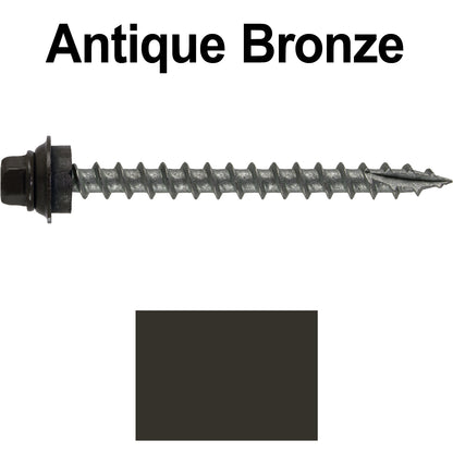 12 X 2-1/2" Metal Roofing Screws For OSB and Plywood - Galvanized Metal to Wood Type 17 Tip - 1/4" Hex Head - Assembled EPDM Washer