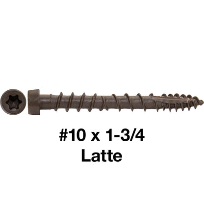 10 x 1-3/4"  Composite Decking Screws. Exterior Coated, Pressure Treated and ACQ Lumber Compatible. Use T20 Torx/Star Dive Bit