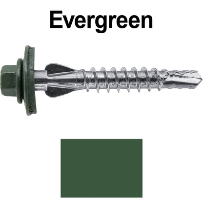 12 X 1-1/2" PFP STAINLESS STEEL Fastener - 1/4" Washer Hex Head - #3 Drill Point Tip -  For Polycarbonite, Fiberglass and PVC sheeting. Colored head.