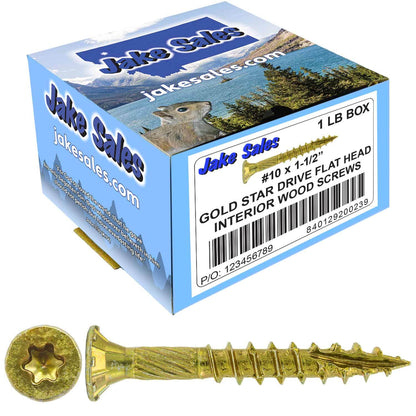 #10 Gold Star/Torx Drive Zinc Coated T-25 Flat Head Wood Screws