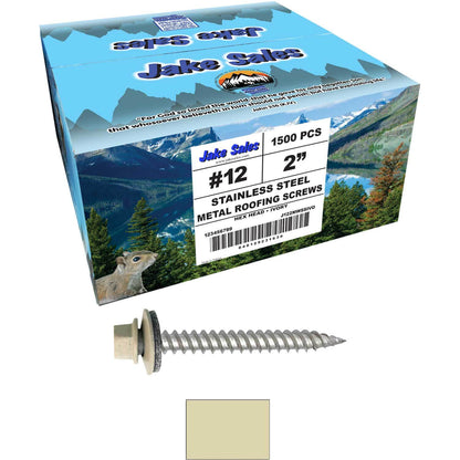 12 x 2"  Stainless Steel Metal Roofing Screw - Hex ReGrip Washer Head - Self starting/self tapping - EPDM washer. Colored head.