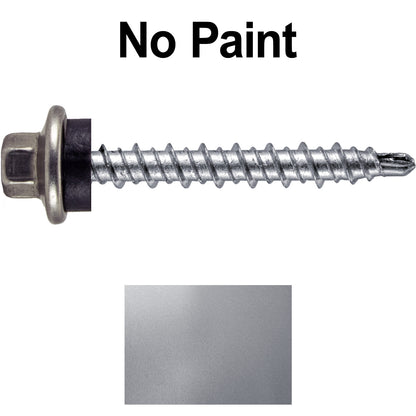 #10 x 1-1/2" Stainless Steel Mini Driller Sheet Metal Roofing Screw - Hex Washer Cap - Self starting metal to wood siding screws - EPDM washer. Colored head.