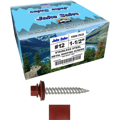 12 x 1-1/2" Stainless Steel Metal Roofing Screw - Hex Washer Head - Self starting/self tapping - EPDM washer. Colored head.