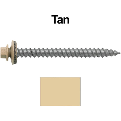 #12 x 2-1/2" RE-GRIP METAL ROOFING SCREWS - Hex Washer Head - Self starting/self tapping - EPDM washer. Colored head.