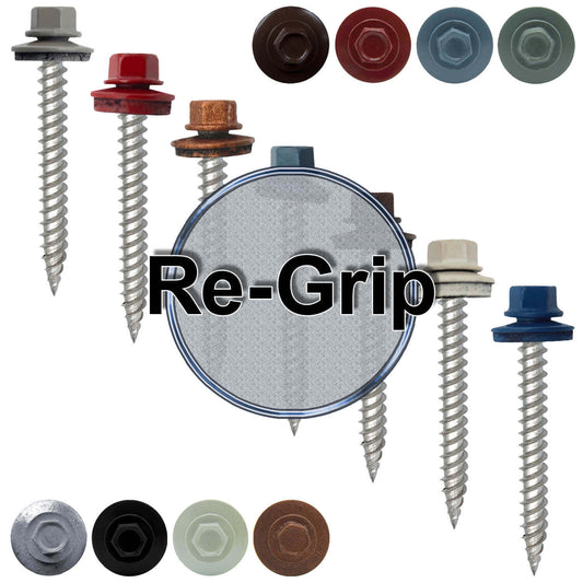 12 x 2"  Stainless Steel Metal Roofing Screw - Hex ReGrip Washer Head - Self starting/self tapping - EPDM washer. Colored head.