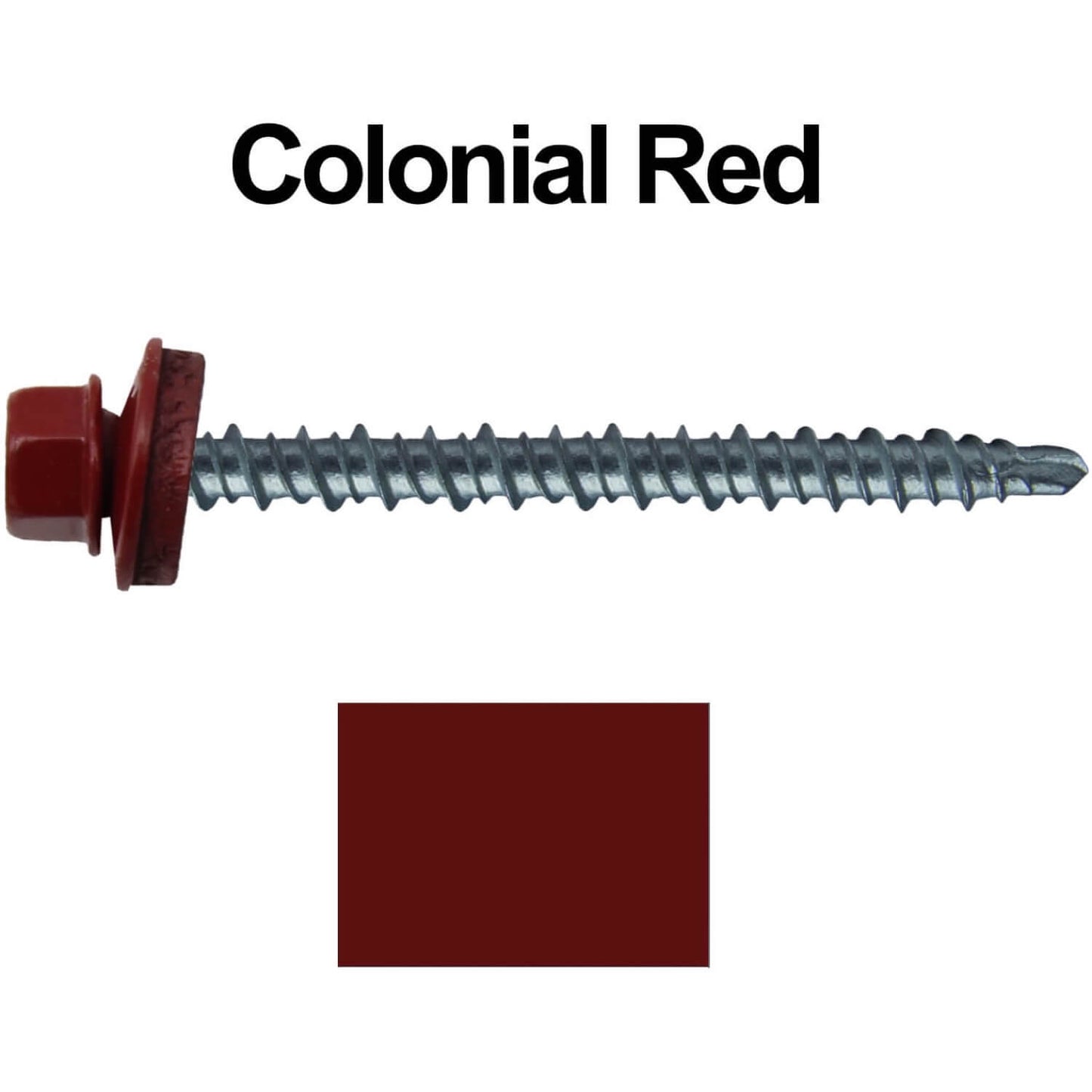 #10 x 2-1/2" Mini Driller Sheet Metal Roofing Screw - Hex Washer Head -  Self starting metal to wood siding screws. EPDM washer. Colored head.