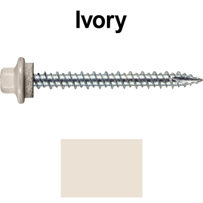 10 x 2” - STAINLESS HEX / ZINC Sheet Metal Roof Screw. Self starting metal to wood siding screws. EPDM washer. Colored head.