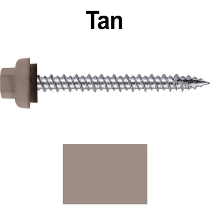 10 X 2“ HI-LO Zinc Aluminum Cap Metal Roofing Screws - Hex Washer Head - Self starting/self tapping - EPDM washer. Colored head.