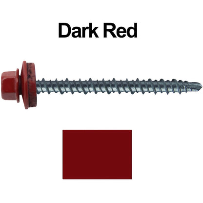 #10 x 2-1/2" Mini Driller Sheet Metal Roofing Screw - Hex Washer Head -  Self starting metal to wood siding screws. EPDM washer. Colored head.