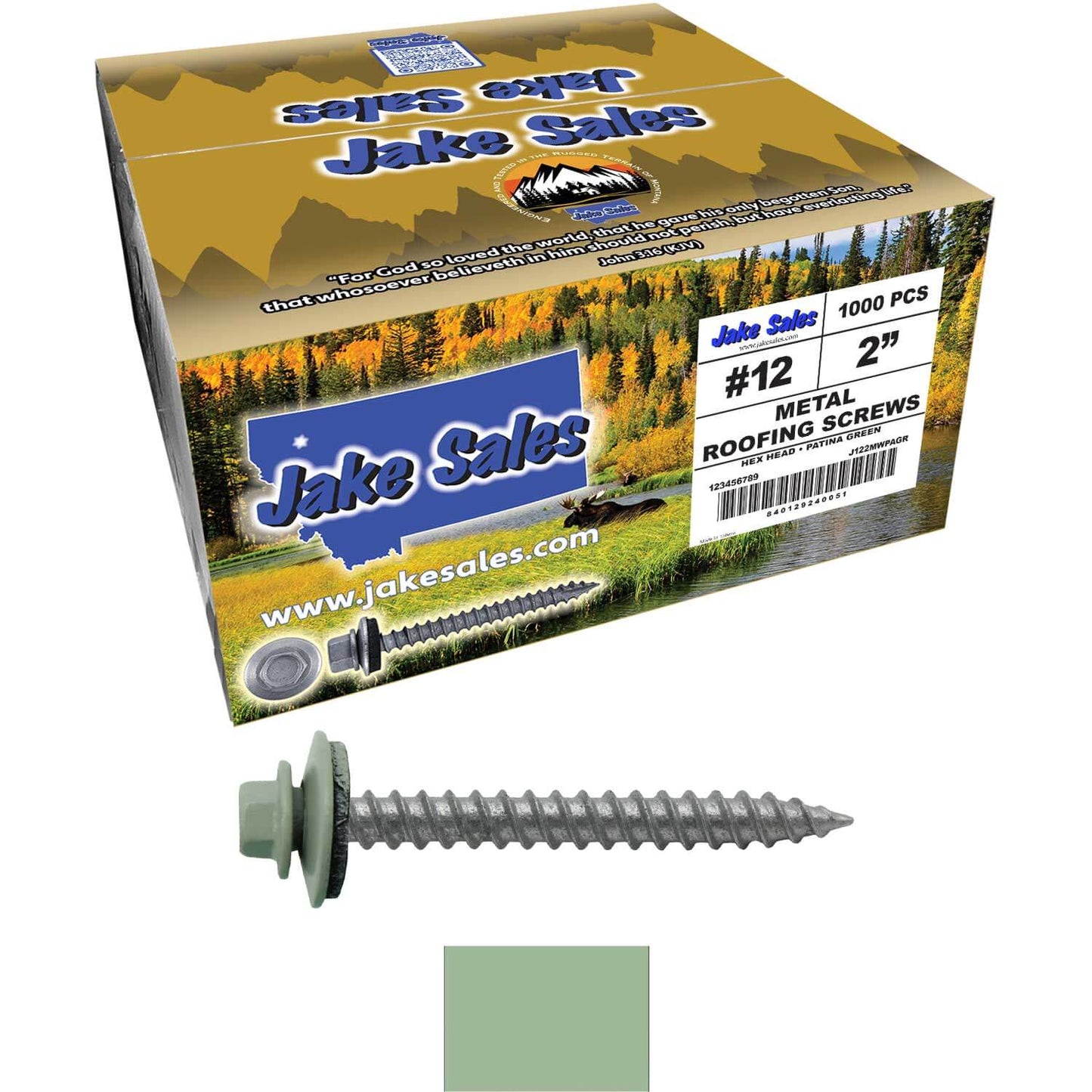 #12 x 2" RE-GRIP METAL ROOFING SCREWS - Hex Washer Head - Self starting/self tapping - EPDM washer. Colored head.