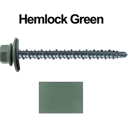 #10 x 2-1/2" Mini Driller Sheet Metal Roofing Screw - Hex Washer Head -  Self starting metal to wood siding screws. EPDM washer. Colored head.