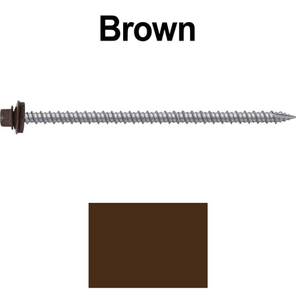 #10 x 4" Metal ROOFING SCREWS - Hex Washer Head - Self starting/self tapping - EPDM washer. Colored head.