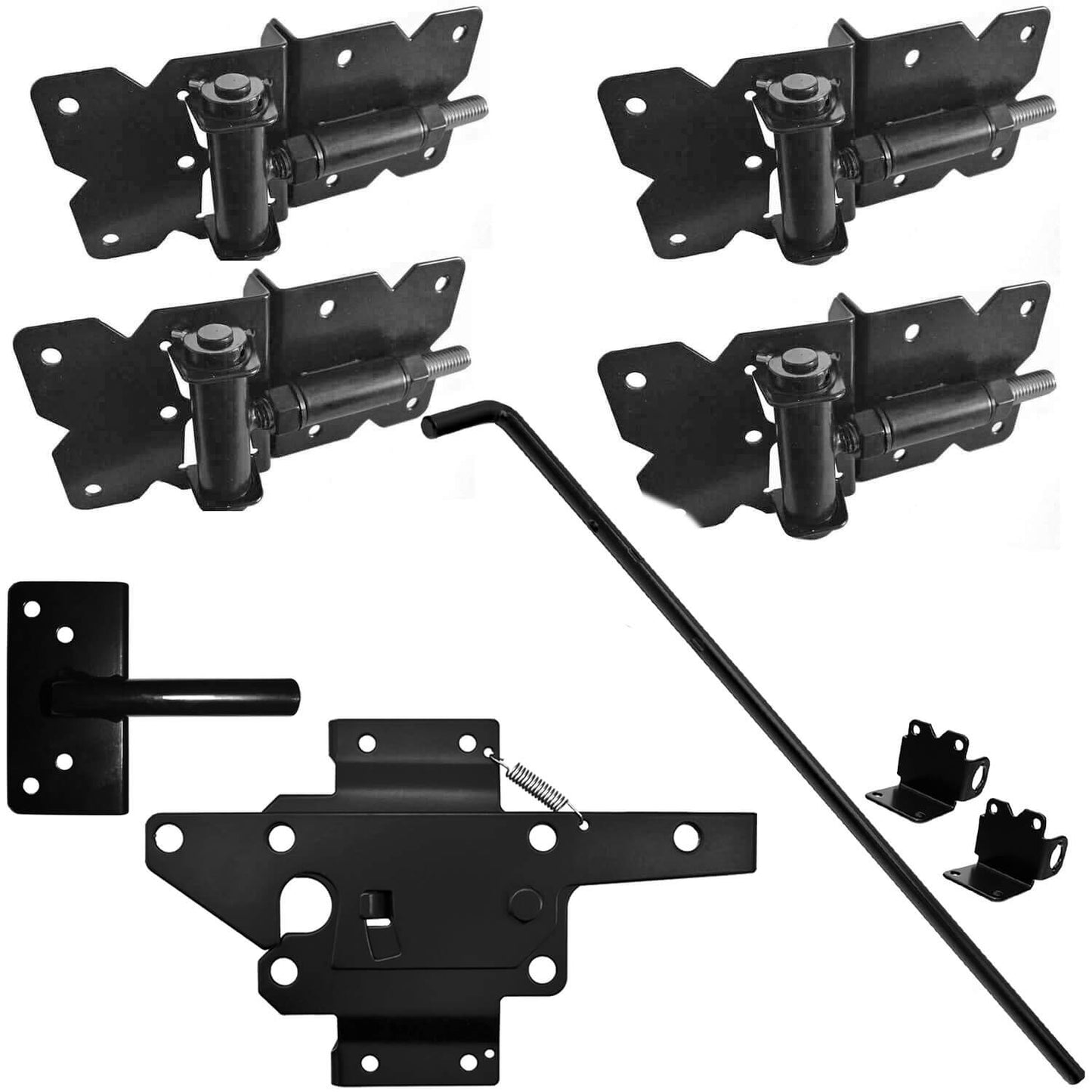 Vinyl Gate Kits in Standard and Self-Closing for Single and Double Gates. Choose from Black or White With or Without Drop Rods. Standard and Extended Gate Latches