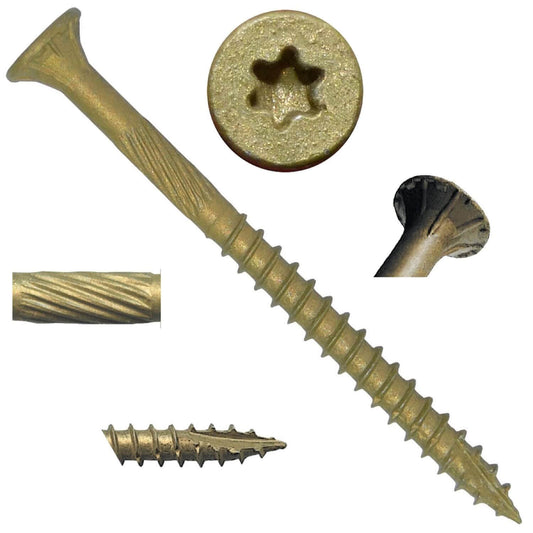 #10 Bronze Exterior Coated Wood Screw Torx/Star Drive Head - Multipurpose Exterior Coated Torx/Star Drive Wood Screws