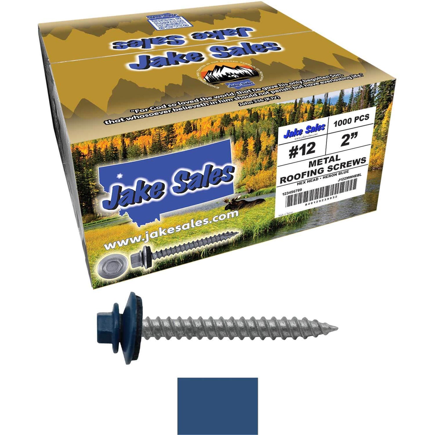 #12 x 2" RE-GRIP METAL ROOFING SCREWS - Hex Washer Head - Self starting/self tapping - EPDM washer. Colored head.