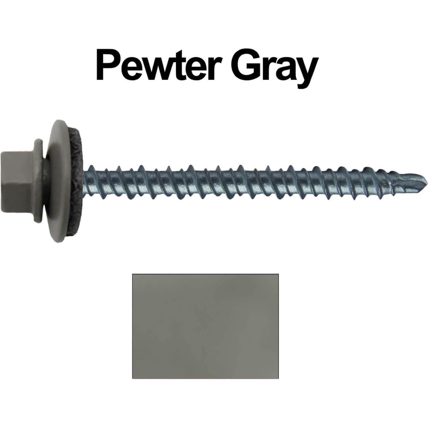 #10 x 2-1/2" Mini Driller Sheet Metal Roofing Screw - Hex Washer Head -  Self starting metal to wood siding screws. EPDM washer. Colored head.