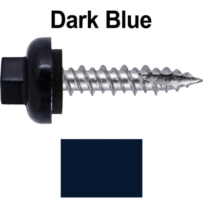 #10 X 1" HI-LO Zinc Aluminum Cap Metal Roofing Screws - Hex Washer Head - Self starting/self tapping - EPDM washer. Colored head.