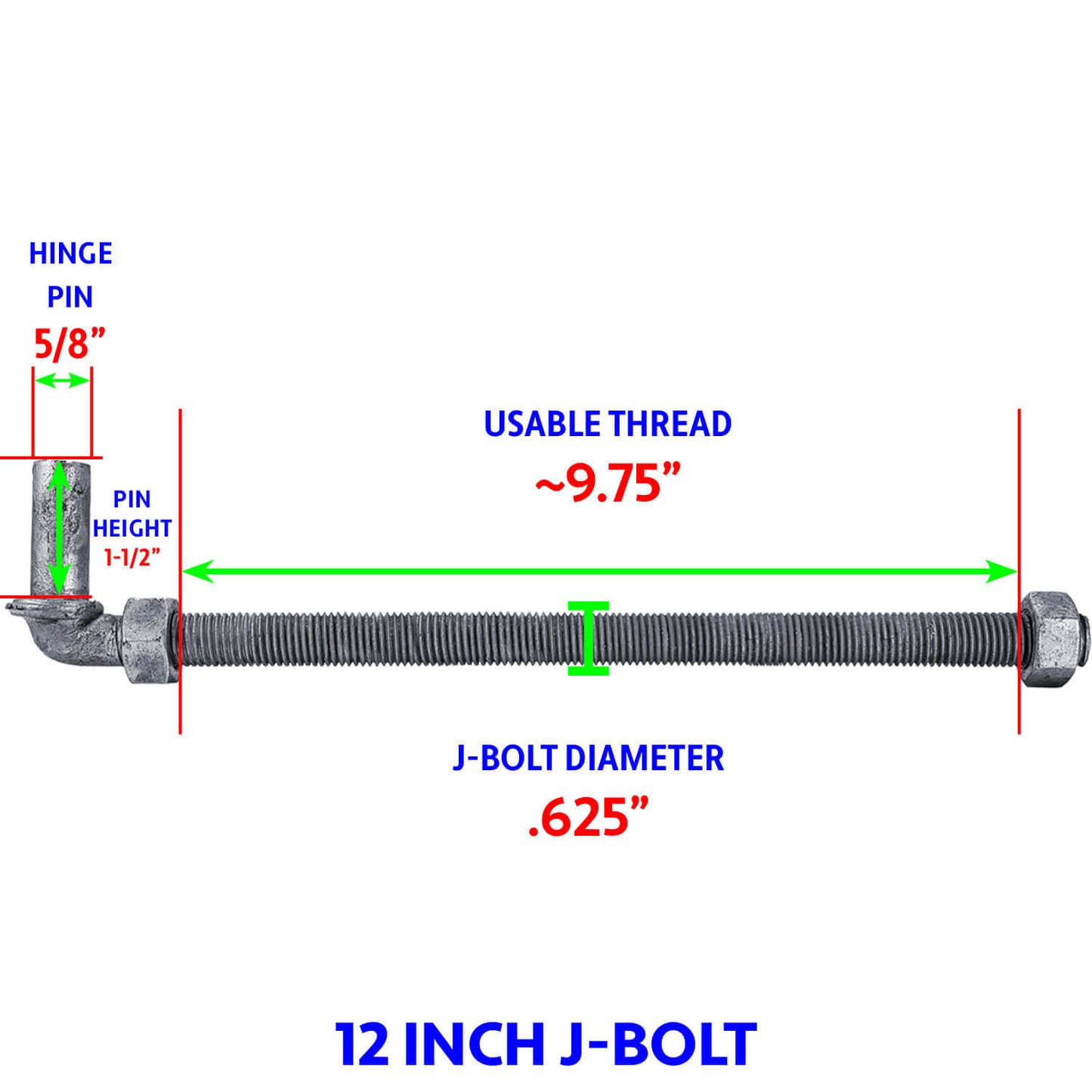 J-Bolt Post Hinge - Hinge Bolts Thru the Post Includes Nuts - J-Bolt Hinge has 5/8" Male Pin - Fence Bolt Though Post Hinge