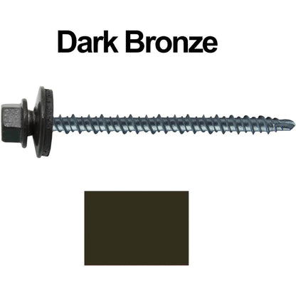 #10 x 3" Mini Driller Sheet Metal Roofing Screw - Hex Washer Head -  Self starting metal to wood siding screws. EPDM washer. Colored head.