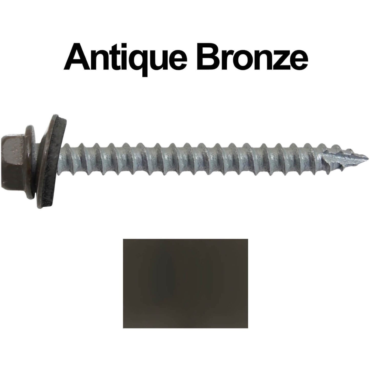 #14  x 2-1/2" Metal ROOFING SCREWS - Hex Washer Head - Self starting/self tapping - EPDM washer. Colored head.