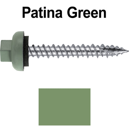 10 X 1-1/2" HI-LO Zinc Aluminum Cap Metal Roofing Screws - Hex Washer Head - Self starting/self tapping - EPDM washer. Colored head.