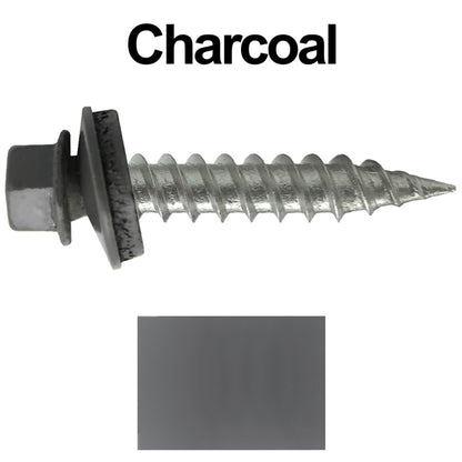 #9 x 1" Stainless Steel Metal Roofing Screws - Hex Washer Head - Self-Piercing (SP) tip metal to wood siding screws. EPDM washer. Colored head.