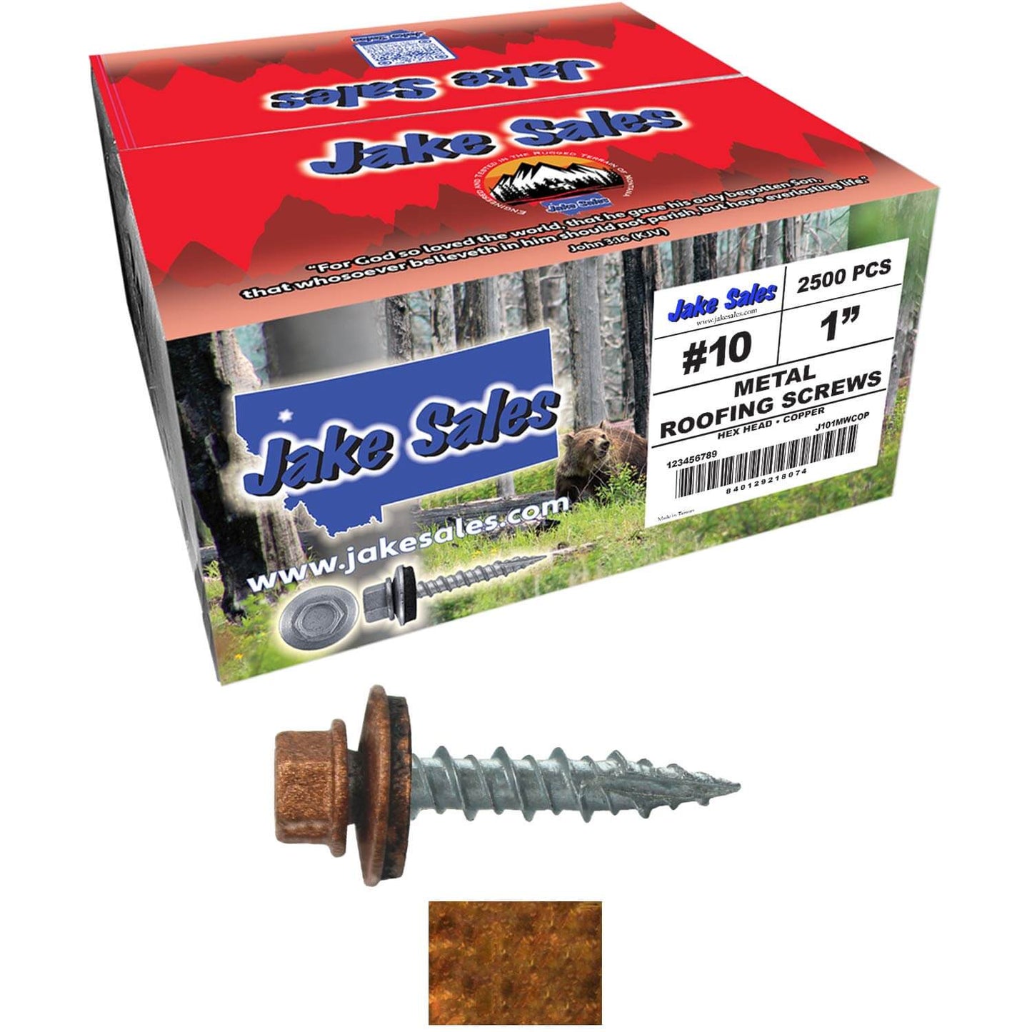 #10 x 1" Metal ROOFING SCREWS - Hex Washer Head - Self starting/self tapping - EPDM washer. Colored head.