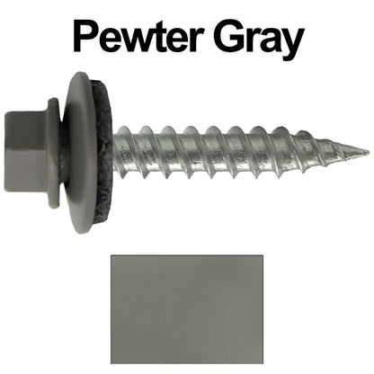#9 x 1" Stainless Steel Metal Roofing Screws - Hex Washer Head - Self-Piercing (SP) tip metal to wood siding screws. EPDM washer. Colored head.