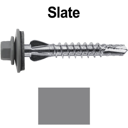 12 X 1-1/2" PFP STAINLESS STEEL Fastener - 1/4" Washer Hex Head - #3 Drill Point Tip -  For Polycarbonite, Fiberglass and PVC sheeting. Colored head.