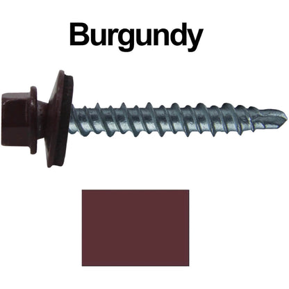 #10 x 1-1/2" Mini Driller Sheet Metal Roofing Screw - Hex Washer Head -  Self starting metal to wood siding screws. EPDM washer. Colored head.