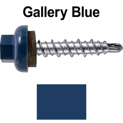 10 X 1" Zinc Aluminum Cap MINI-DRILLER Roofing Screws HI-LO THREAD Zinc Plated Carbon Steel Shank - EPDM Washer - Colored head