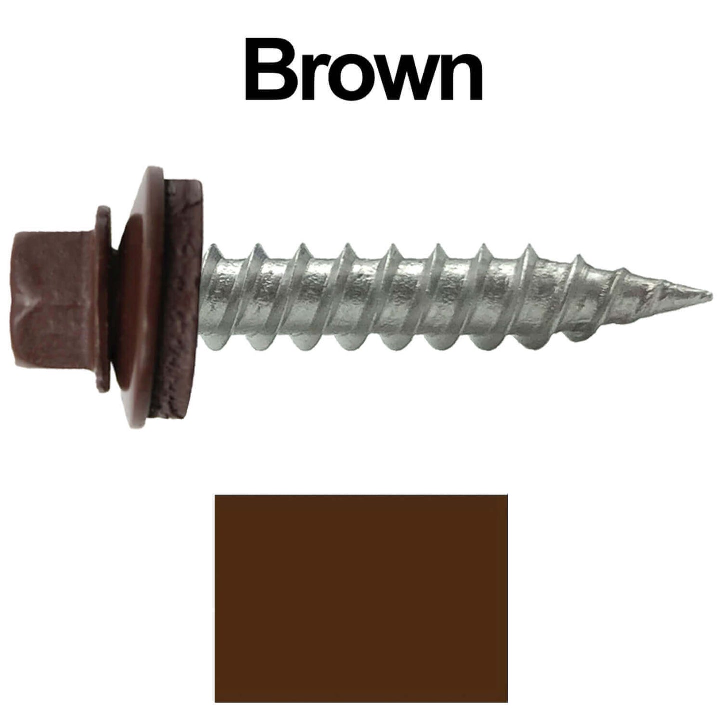 #9 x 1" Stainless Steel Metal Roofing Screws - Hex Washer Head - Self-Piercing (SP) tip metal to wood siding screws. EPDM washer. Colored head.